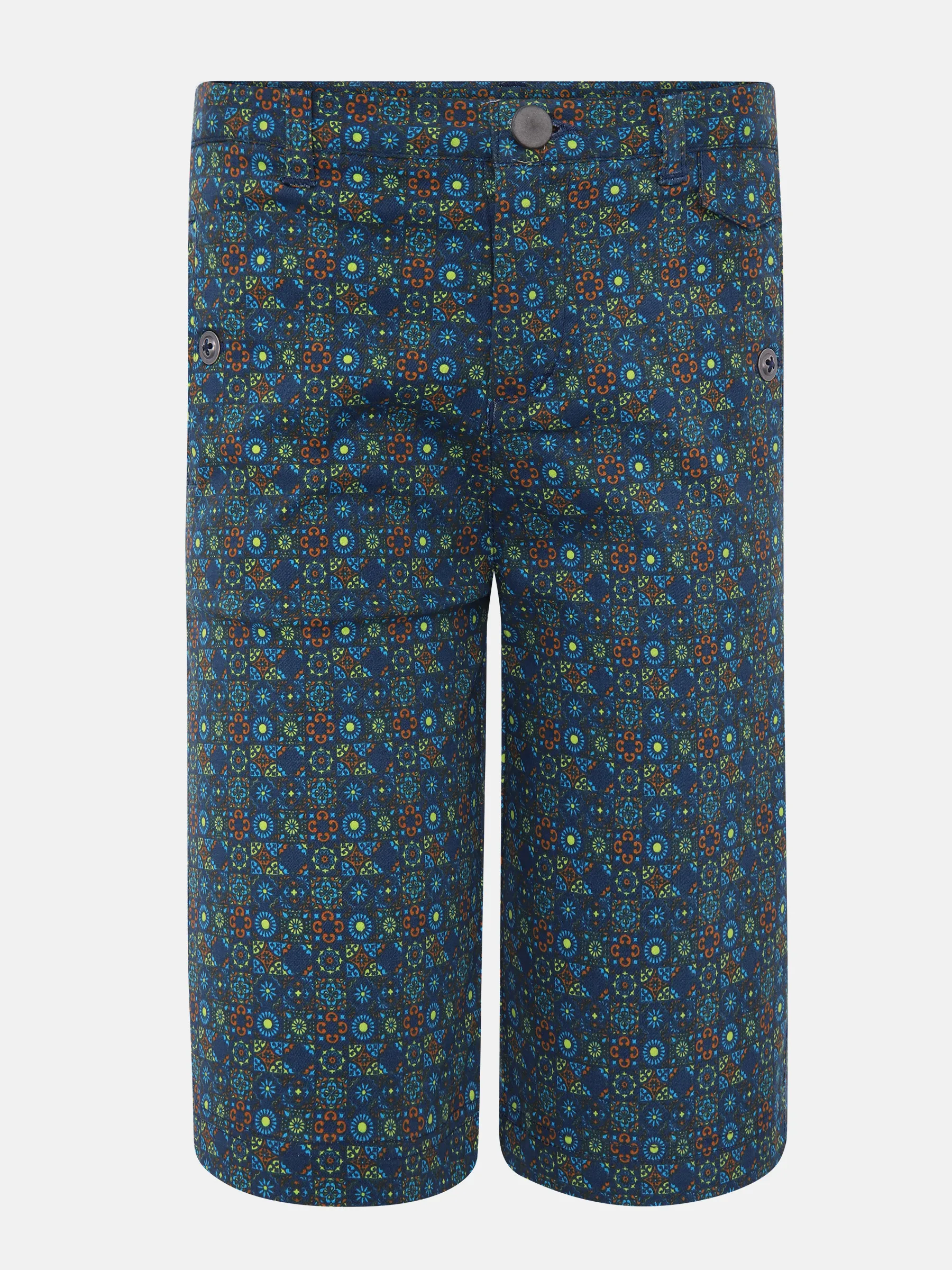 Blue Printed Gabardine Short Pant